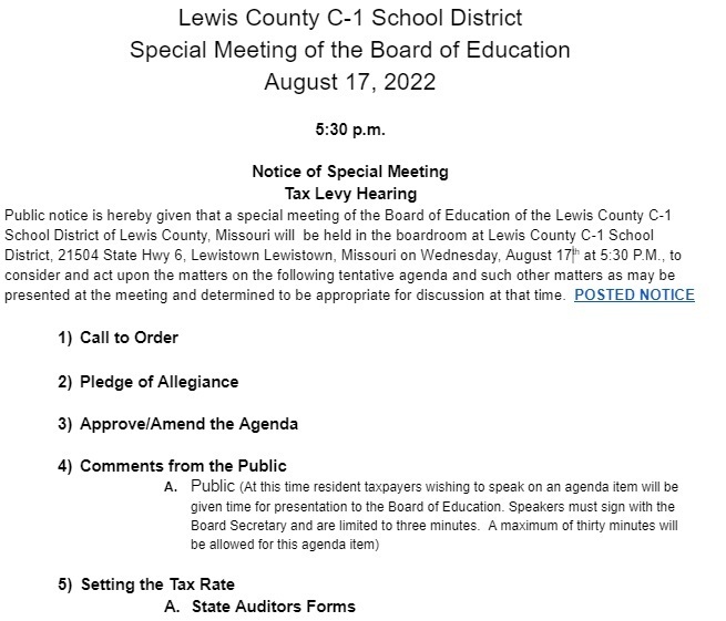 Image of the LCC1 Tax Rate Hearing Notice  for 8-17-22