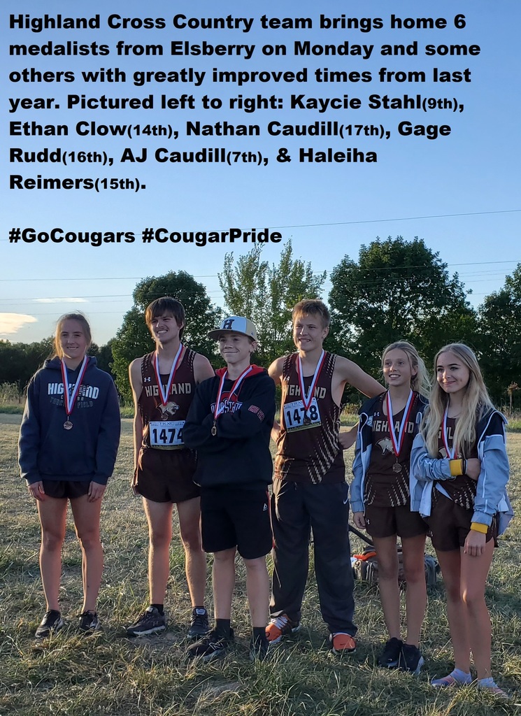 Highland Cross Country Medalists from Elsberry Meet on Monday 9/26/22.