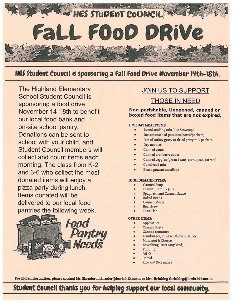 HES Student Council Food Drive 